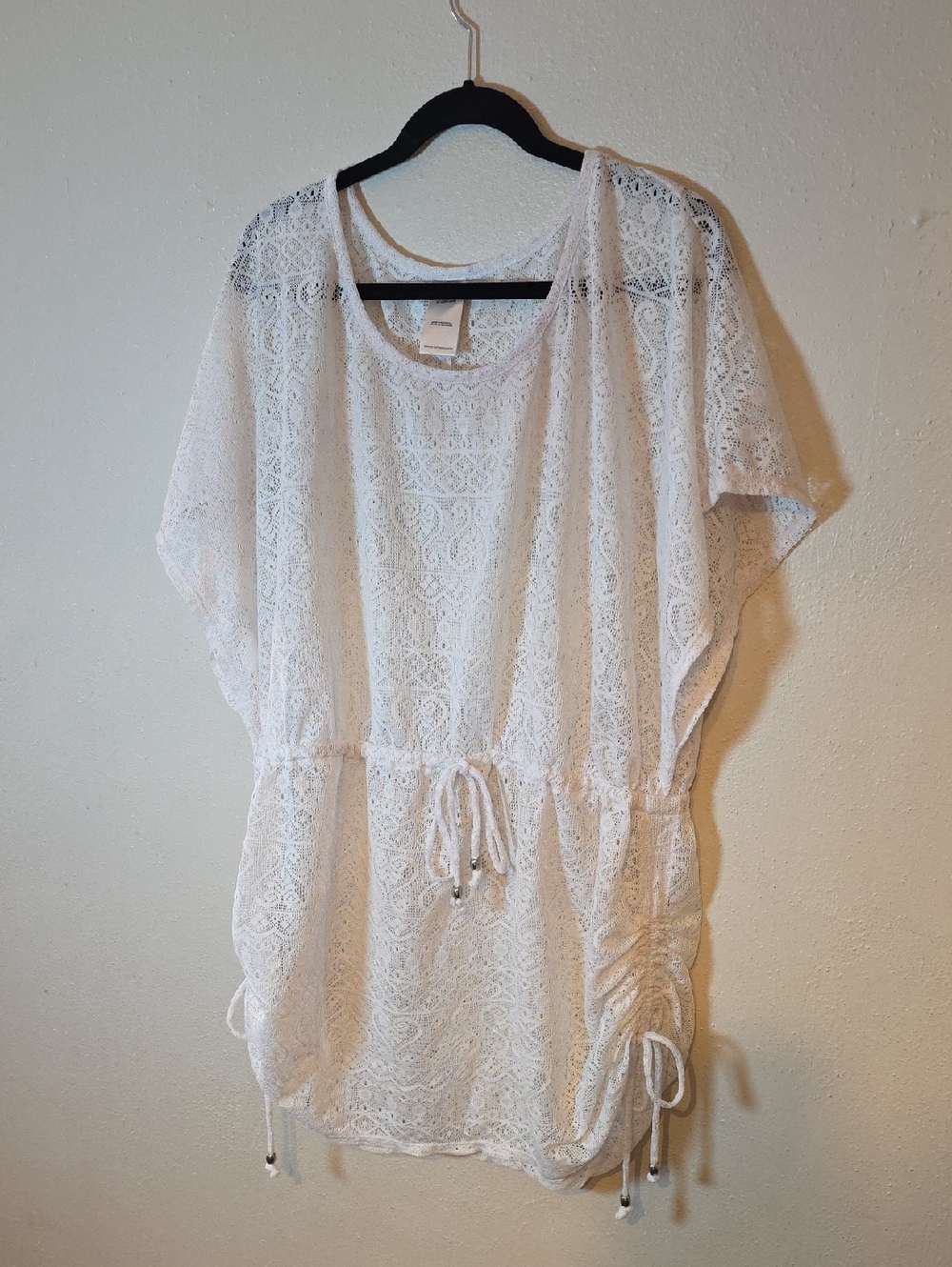 Catalina White Lace Swim Coverup Tunic with Drawstring 3X